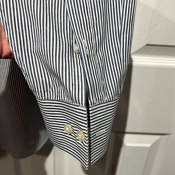 DKNY Men’s Blue and White Striped‎ Long Sleeve Button Down Shirt Size 16.5 - Picture 8 of 12